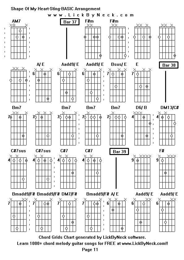 Chord Grids Chart of chord melody fingerstyle guitar song-Shape Of My Heart-Sting-BASIC Arrangement,generated by LickByNeck software.